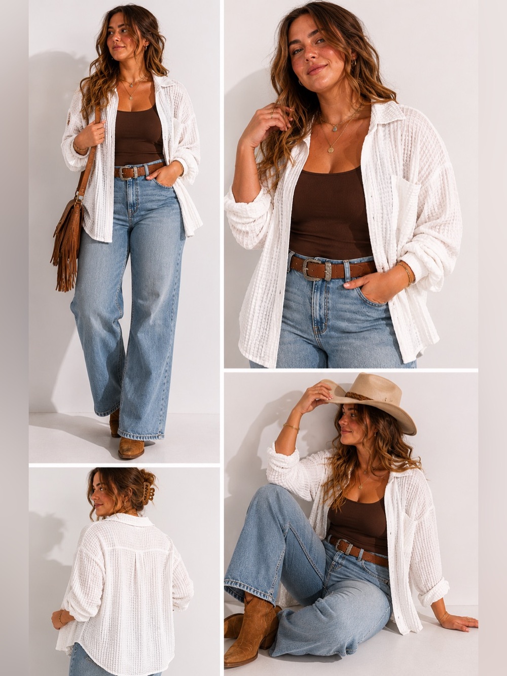 White Waffle-Texture Lightweight Shirt Jacket